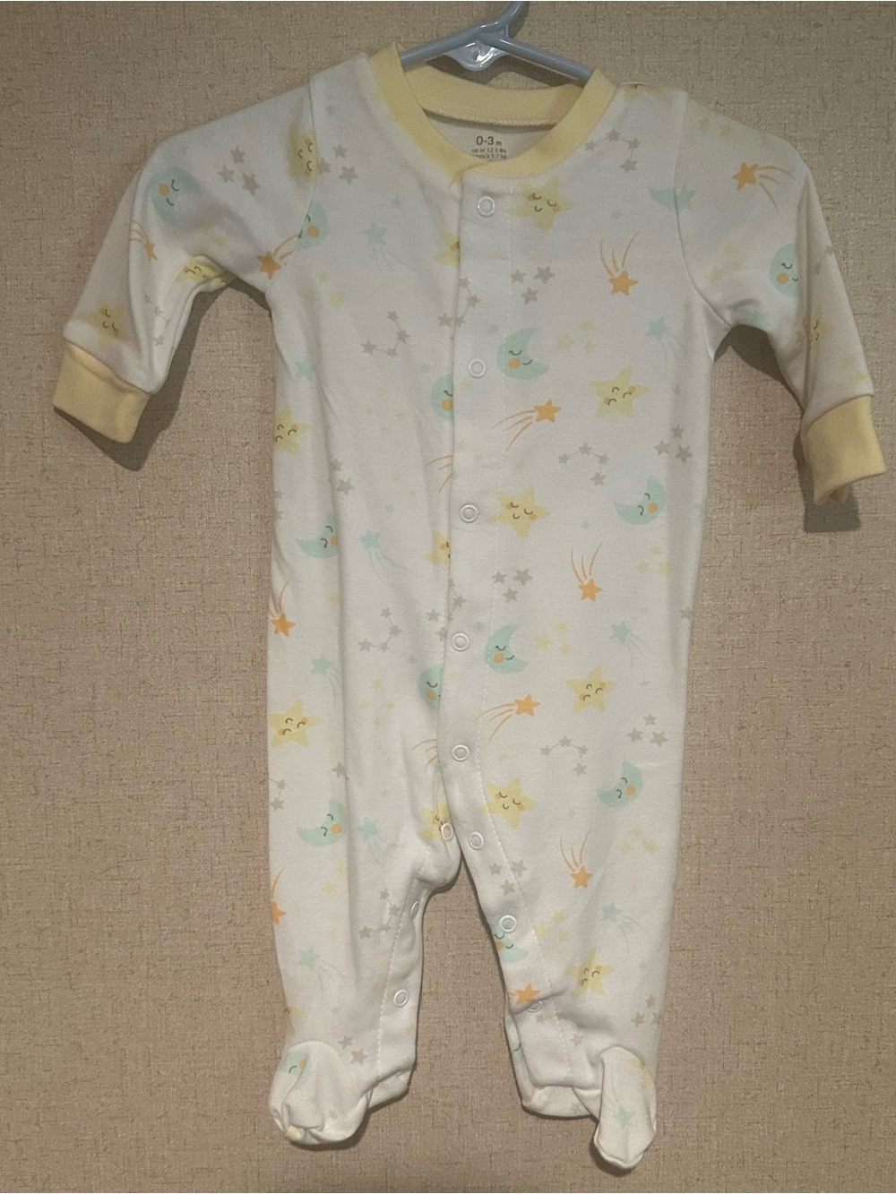 Mikey & Lottie 3/6M Baby One-Piece Footed Sleeper in Cream with Yellow Trim